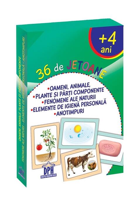 Copertă produs 36 de jetoane - Oameni, animale, plante și părți componente, fenomene ale naturii, elemente de igienă personală, anotimpuri