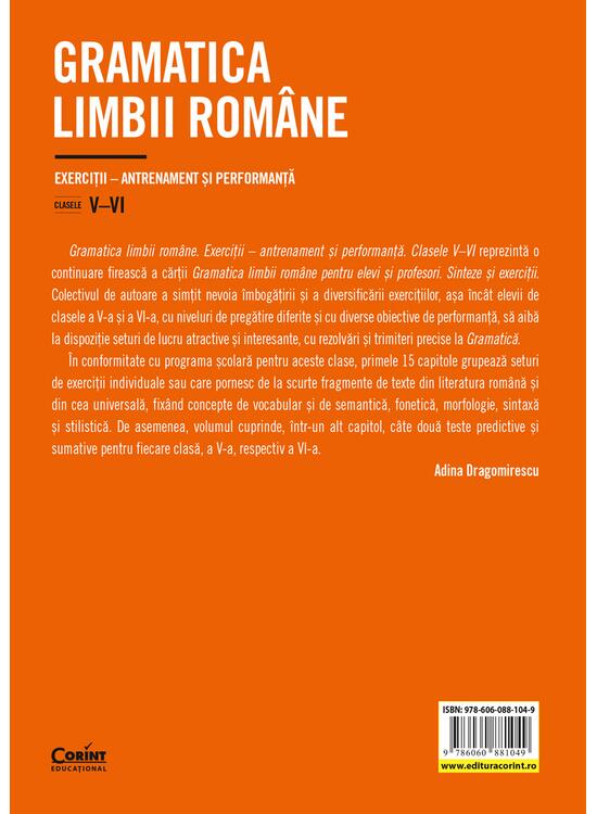 Copertă produs Gramatica limbii rom&acirc;ne. Exerciții &ndash; antrenament și performanță. Clasele V&ndash;VI - gallery big 2