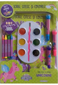 Copertă produs Scriu, citesc și colorez. Unicorni