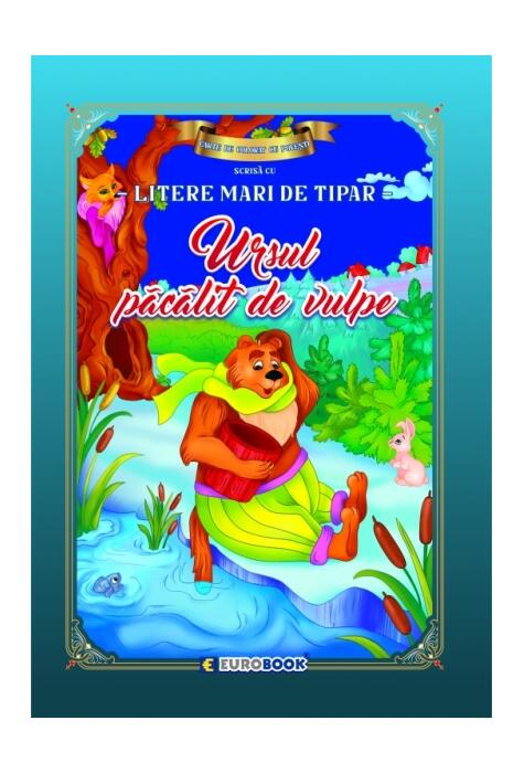 Copertă produs Carte de colorat cu povești scrisă cu litere mari de tipar. Ursul păcălit de vulpe