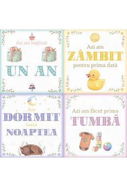 Copertă produs Albumul Bebelușului. Cele mai frumoase amintiri din primul an de viața al copilului meu (24 de cartonașe cu evenimente importante)