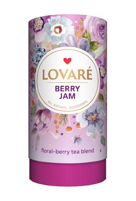 Copertă produs Tub de ceai Lovar&eacute; - Berry Jam: Amestec de hibiscus, fructe și petale de flori, cu aromă de fructe de pădure și vișine 80 g