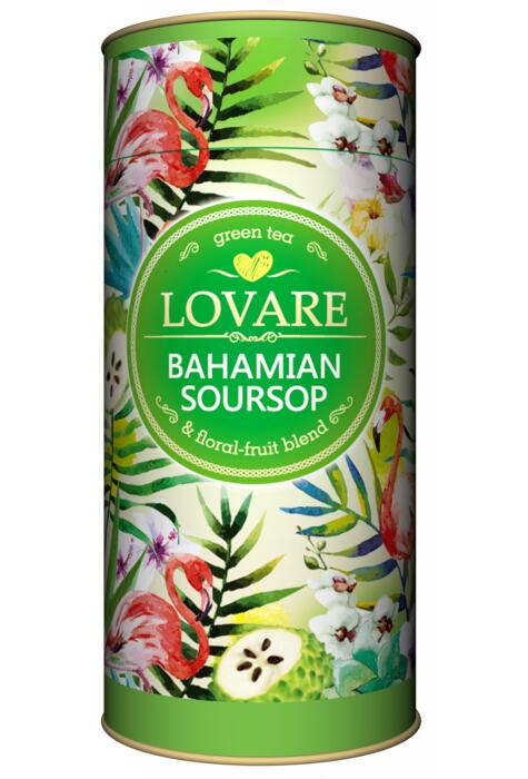 Copertă produs Tub de ceai Lovar&eacute; - Bahamian Soursop: Amestec de ceai verde, soursop (graviola) și petale de flori 80 g