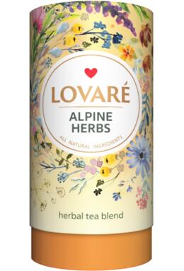 Copertă produs Tub de ceai Lovar&eacute; - Alpine Herbs: Amestec de ceai verde, măceș, plante și petale de flori 80 g