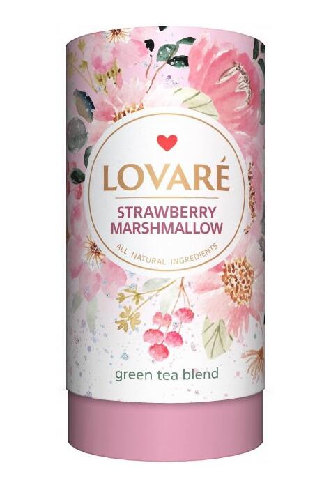 Copertă produs Tub de ceai Lovar&eacute; - Strawberry Marshmallow: Amestec de ceai verde, căpșuni și petale de albăstrele 80 g