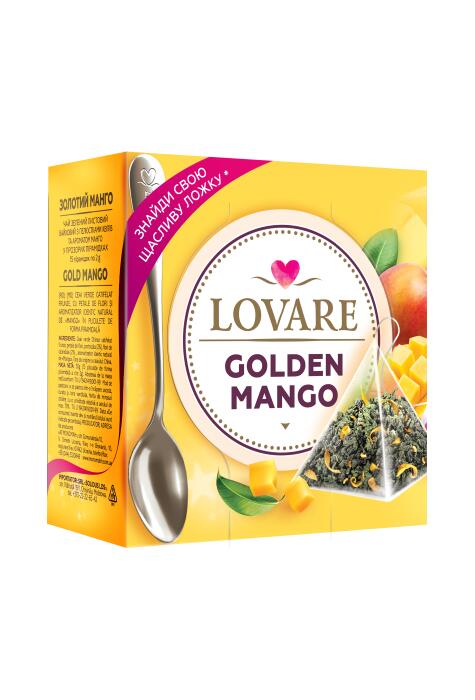Copertă produs Cutie cu 15 piramide de ceai Lovar&eacute; - Golden Mango: ceai verde cu fructe și petale 30 g