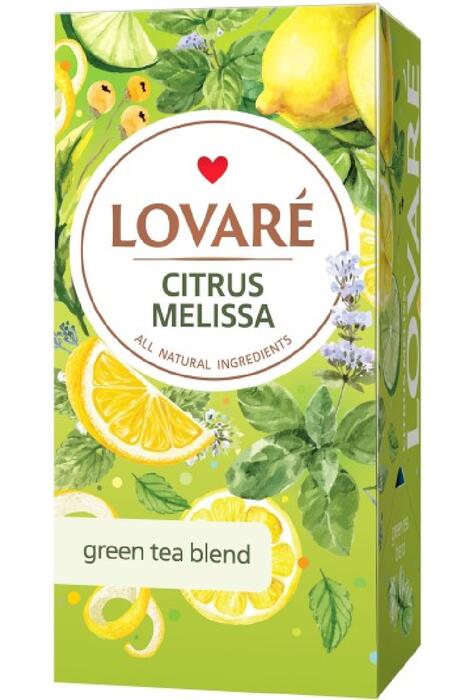 Copertă produs Cutie ceai cu 24 pliculețe Lovar&eacute; - Citrus Melissa: amestec de ceai verde, plante și fructe 48 g