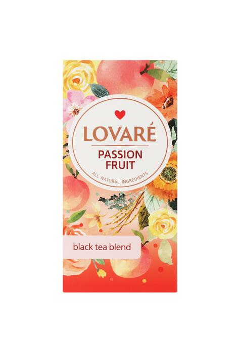 Copertă produs Cutie ceai cu 24 pliculețe Lovar&eacute; - Passion Fruit: amestec de ceai negru, plante și fructe 48 g