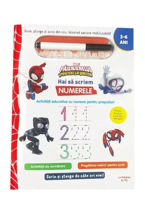 Copertă produs Marvel. Păienjenelul și prietenii lui uimitori. Scrie și șterge. Hai să scriem numerele