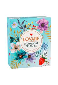 Copertă produs Cutie cu 32 pliculețe Lovar&eacute; - Splashes of Champagne: Amestec de ceai negru, ceai verde, căpșuni și petale de albăstrele 64 g