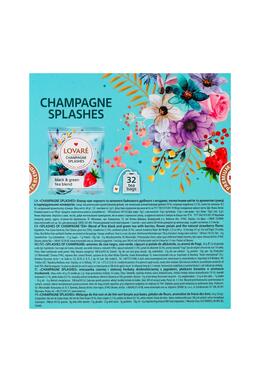 Copertă produs Cutie cu 32 pliculețe Lovar&eacute; - Splashes of Champagne: Amestec de ceai negru, ceai verde, căpșuni și petale de albăstrele 64 g
