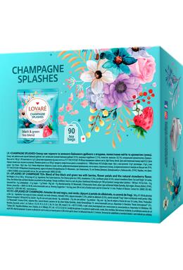Copertă produs Cutie cu 90 pliculețe Lovar&eacute; - Splashes of Champagne: Amestec de ceai negru, ceai verde, căpșuni și petale de albăstrele 180 g
