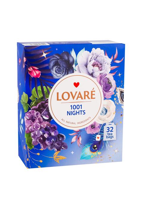 Copertă produs Cutie cu 32 pliculețe Lovar&eacute; - 1001 Nights: amestec de ceai negru, plante și fructe 64 g