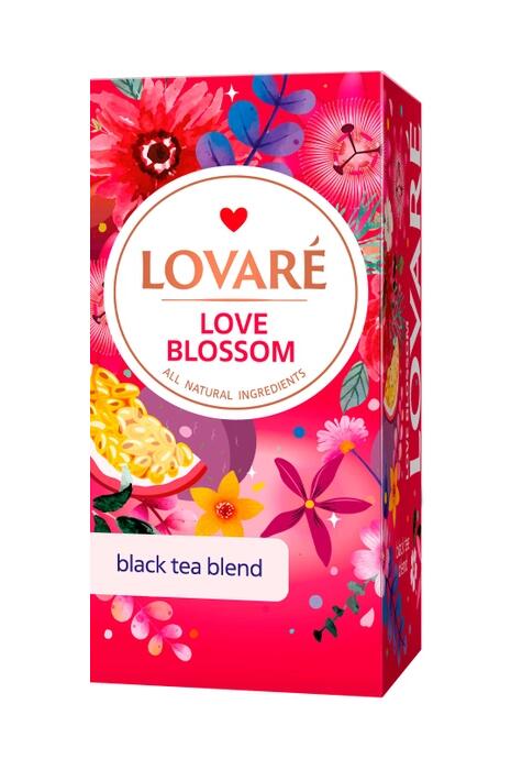 Copertă produs Cutie ceai cu 24 pliculețe Lovar&eacute; - Love Blossom: amestec de ceai negru cu fructe de pădure, petale de flori și arome de fructe 48 g