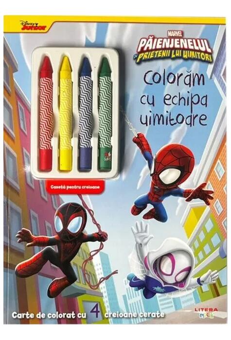 Copertă produs Disney. Marvel. Păienjenelul și prietenii lui uimitori. Carte de colorat cu 4 creioane cerate