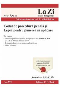 Copertă produs Codul de procedură penală şi Legea pentru punerea în aplicare. Cod 799. Actualizat la 15.10.2024