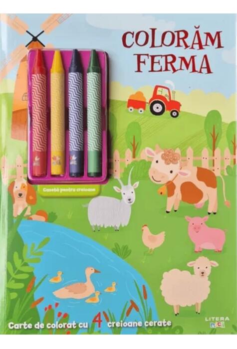 Copertă produs Colorăm ferma. Carte de colorat cu 4 creioane cerate