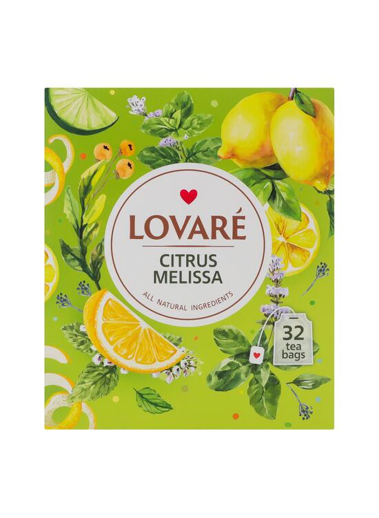 Copertă produs Cutie cu 32 pliculețe Lovar&eacute; - Citrus Melissa: amestec de ceai verde cu arome de mentă, melisă, lemongrass și lăm&acirc;ie 64 g - gallery big 1