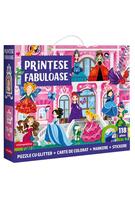 Joc educativ - Puzzle cu glitter + carte de colorat + markere + stickere Mimorello - Prințese fabuloase