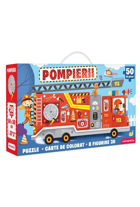 Copertă produs Joc educativ - Puzzle cu glitter + carte de colorat + markere + stickere Mimorello - Pompierii