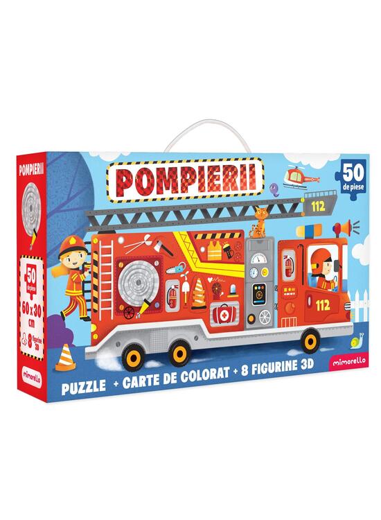 Copertă produs Joc educativ - Puzzle cu glitter + carte de colorat + markere + stickere Mimorello - Pompierii - gallery big 1