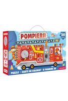 Joc educativ - Puzzle cu glitter + carte de colorat + markere + stickere Mimorello - Pompierii