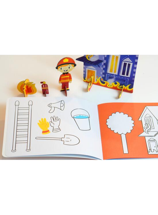 Copertă produs Joc educativ - Puzzle cu glitter + carte de colorat + markere + stickere Mimorello - Pompierii - gallery big 3