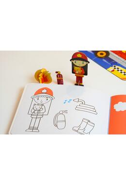 Copertă produs Joc educativ - Puzzle cu glitter + carte de colorat + markere + stickere Mimorello - Pompierii