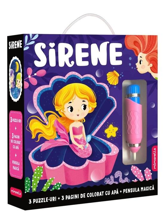 Copertă produs Joc educativ - 3 puzzle-uri + 3 pagini de colorat cu apă + pensula magică - Sirene - gallery big 1