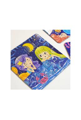 Copertă produs Joc educativ - 3 puzzle-uri + 3 pagini de colorat cu apă + pensula magică - Sirene