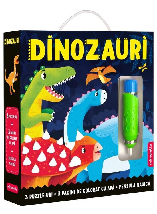 Copertă produs Joc educativ - 3 puzzle-uri + 3 pagini de colorat cu apă + pensula magică - Dinozauri - gallery big 1
