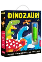 Joc educativ - 3 puzzle-uri + 3 pagini de colorat cu apă + pensula magică - Dinozauri