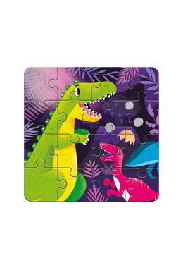Copertă produs Joc educativ - 3 puzzle-uri + 3 pagini de colorat cu apă + pensula magică - Dinozauri