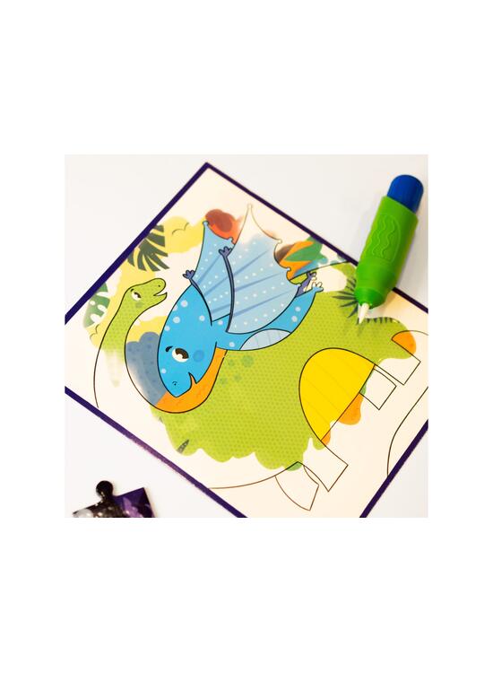 Copertă produs Joc educativ - 3 puzzle-uri + 3 pagini de colorat cu apă + pensula magică - Dinozauri - gallery big 4