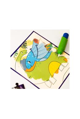 Copertă produs Joc educativ - 3 puzzle-uri + 3 pagini de colorat cu apă + pensula magică - Dinozauri