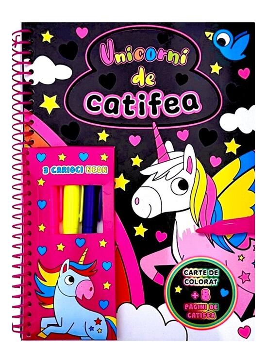 Copertă produs Unicorni de catifea. Carte de colorat + 3 carioci neon - gallery big 1