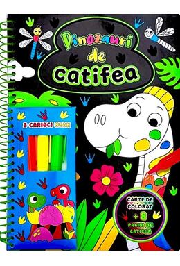 Copertă produs Dinozauri de catifea. Carte de colorat + 3 carioci neon