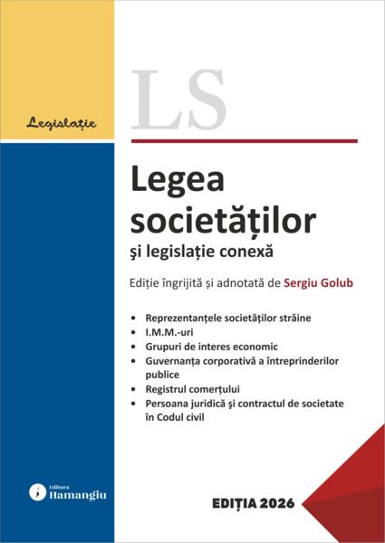 Legea societăților și legislație conexă. Actualizată 23 februarie 2026 - Paperback brosat - Hamangiu