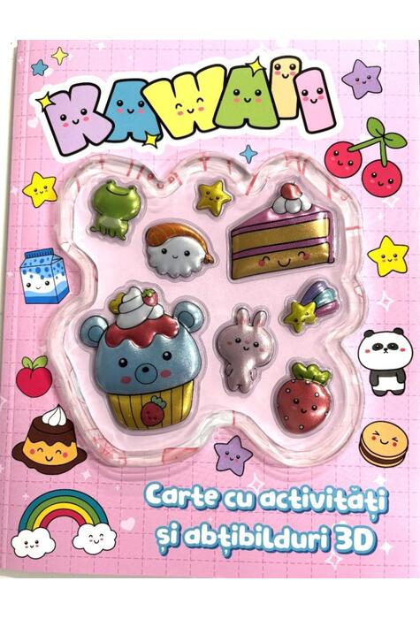 Copertă produs Kawaii. Carte cu activități și abțibilduri 3D