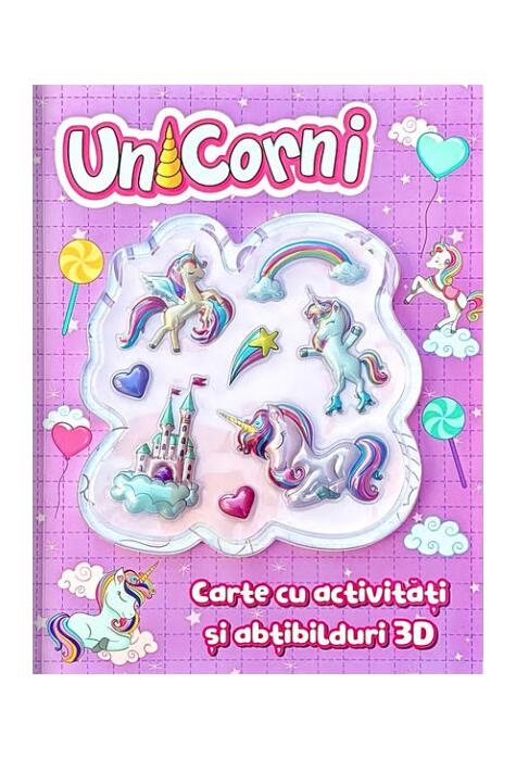 Copertă produs Unicorni. Carte cu activități și abțibilduri 3D