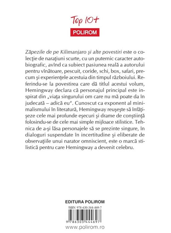 Copertă produs Zăpezile de pe Kilimanjaro şi alte povestiri (Top 10+) - gallery big 2