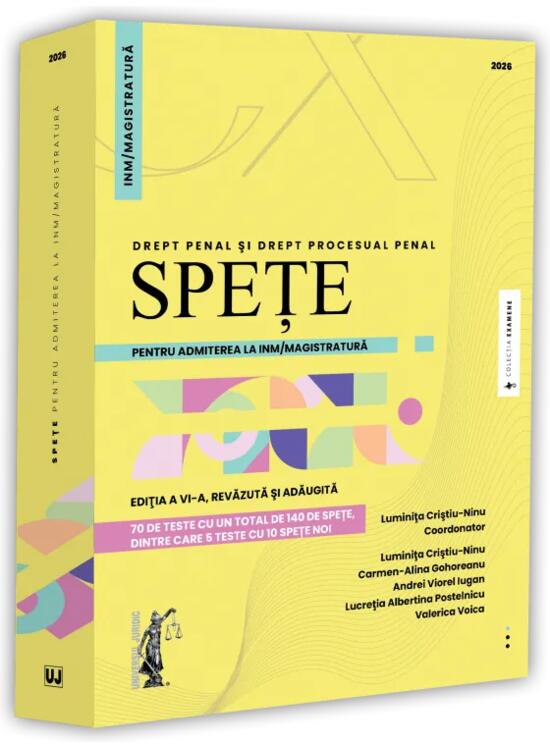 Copertă produs Spețe pentru admiterea la INM / magistratură. Drept penal și drept procesual penal - 2026 - gallery big 1